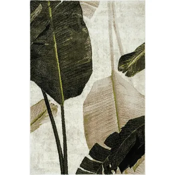 Koberec KOBEREC SE VZOREM LISTŮ ZELENÝ BÉŽOVÝ KASZMÍROVÝ HLADKÝ DO OBÝVACÍHO POKOJE CLARA 160x230 cm