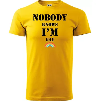 Sablio Tričko s potiskem Nobody knows I am gay - žluté S