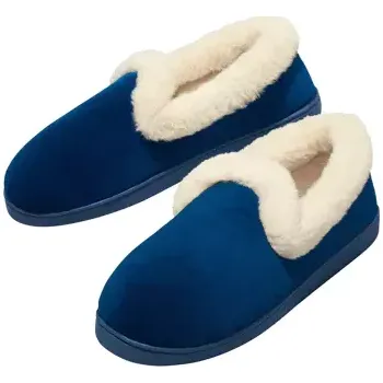 Dámská obuv Atlas For Men Velurové bačkory zateplené umělou kožešinou, Modrá, Velikost 38 V0234