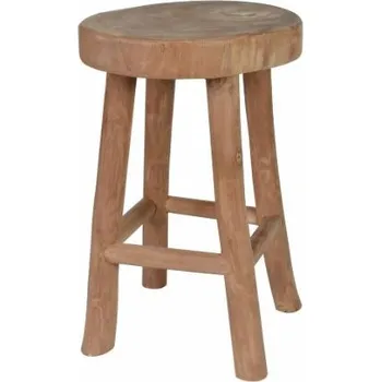 Zahradní nábytek Designová kulatá teaková stolička bez opěradla venkovní + vnitřní, hnědá