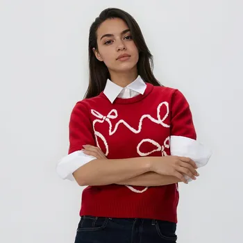 Dámský svetr Reserved - Svetr s mašlemi - červená - 421HI-33X - 421HI-33X-S