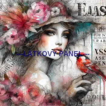 Látkový panel - Dáma s ptáčkem - DZ-98 Velikost: 20x20cm, Materiál: Úplet