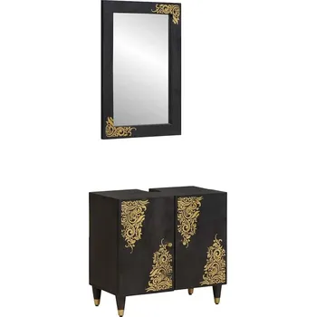 Příborník do zásuvky Sada koupelnových skříněk 2 pcs Černá Masivní mangové dřevo