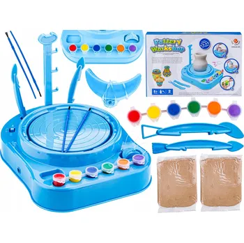 kreativní sada HRNČÍŘSKÝ KRUH sada hlína barvy nástroje KREATIVNÍ MODRÁ SADA UMĚLEC