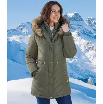 Atlas For Men Dámská prošívaná bunda do arktické zimy s kapucí lemovanou odepínací umělou kožešinou, Khaki, Velikost 44-46 ZS807