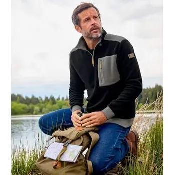 Pánská mikina Atlas For Men Fleecová mikina se zipovým zapínáním u krku, Černá, Velikost L Q2105