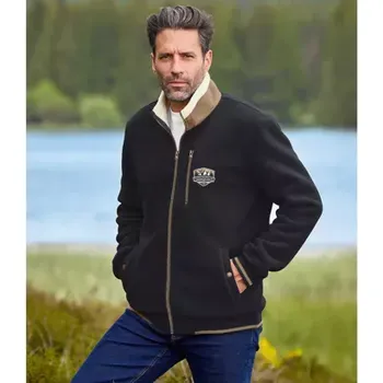 Pánská casual bunda Atlas For Men Fleecová bunda zateplená umělým beránkem, Černá, Velikost 3XL Q2126