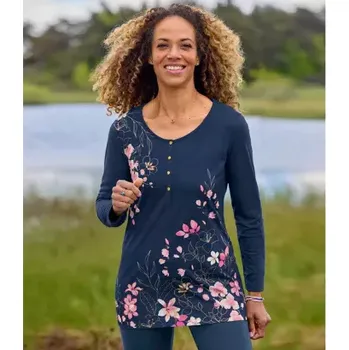 Dámské tričko Atlas For Men Tunika s květinovým potiskem a zapínáním na cvočky, Modrá, Velikost 36-38 ZU206