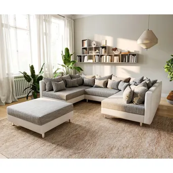 Pohovka Pohovka ve tvaru "U" Clovis bílá světle šedá modulární