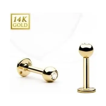 Piercing ZL01104-1206-YG Zlatý piercing do brady - labreta zirkon, Au 585/1000