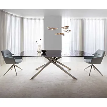 Jídelní stůl Jídelní stůl Edge oválný 240x120 reliéfní sklo kouřově černá 3D