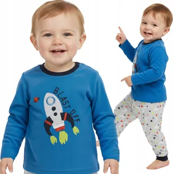 Dámské pyžamo Dětské pyžamo s raketou modro-šedé, fleecové, dlouhý rukáv 80 cm