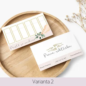 Dárková visačka Malé tiskoviny (vizitky, děkovné i věrnostní a jiné kartičky) | starter (předpřipravené) - Vizitko-objednávací kartička V2 (oboustranná) - vaše barvy, font, texty, logo/obrázek 100 ks (400 Kč + 7 Kč/ks)