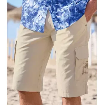 Atlas For Men Plátěné kapsáčové bermudy pískové barvy, Béžová, Velikost 44 N3119