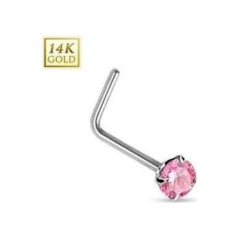 Piercing ZL01027P-WG Zlatý piercing do nosu růžový zirkon, Au 585/1000