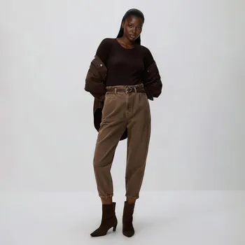 Dámské džíny Reserved - Paperbag džíny s páskem - hnědá - 627GT-88J - 627GT-88J-38