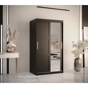 Šatní skříň Šatní skříň Abi Ramiro 2 Barva korpusu: Bílá, Rozměry: 100 cm, Dveře: Černá se zrcadlem