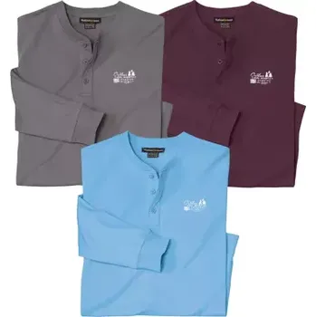 Pánské tričko Atlas For Men Sada 3 jednobarevných trik s knoflíčkovým zapínáním u krku, Modrá, Velikost 5XL Q3122