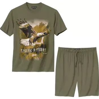 Pánské pyžamo Atlas For Men Krátké pyžamo s potiskem motivu orla, Khaki, Velikost L Q3107