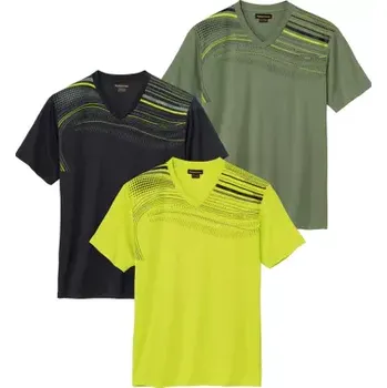 Atlas For Men Sada 3 triček Sport Time s výstřihem do V, Zelená, Velikost L N4136