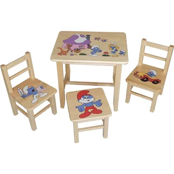 Dětský stůl Drew-mix Dětský stůl ze dřeva se židličkami Šmoulové Vzor 5 stolička zdarma