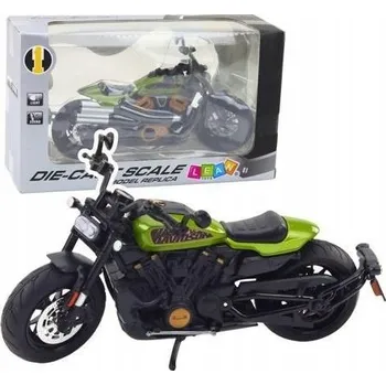 autíčko Motorka Chopper, kovový model, černá se zelenými prvky, měřítko 1:12