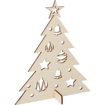 Vánoce Galanteriadrew Dřevěný vánoční stromek na stojanu s ozdobami – přírodní dekorace