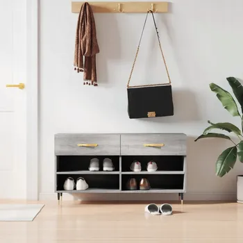 Botník Lavice s úložným prostorem na boty, šedý dub sonoma, 102x35