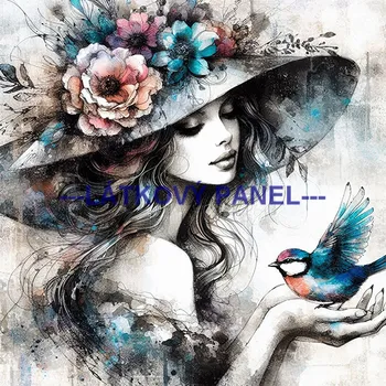 Látkový panel - Dáma s ptáčkem - DZ-97 Velikost: 50x50cm, Materiál: Úplet