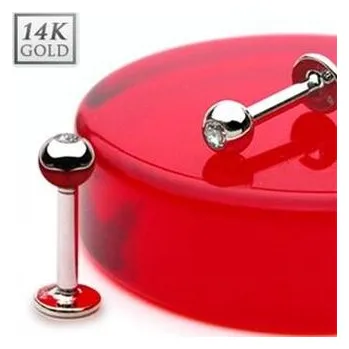 Piercing ZL01104-1206-WG Labreta s kuličkou a kamínkem, Au 585/1000