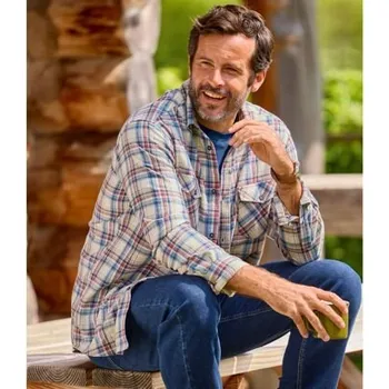 Atlas For Men Kostkovaná flanelová košile v přírodních barvách, Kostkovaná, Velikost 5XL Q2132