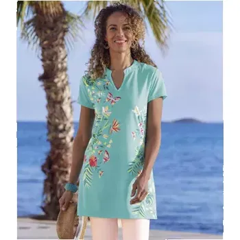 Dámské tričko Atlas For Men Dlouhé tričko s potiskem a tuniským výstřihem, Modrá, Velikost 36-38 ZQ505