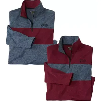 Pánská mikina Atlas For Men Sada 2 mikin z melírovaného moltonu se zipovým zapínáním u krku, Fialová, Velikost 5XL P1137