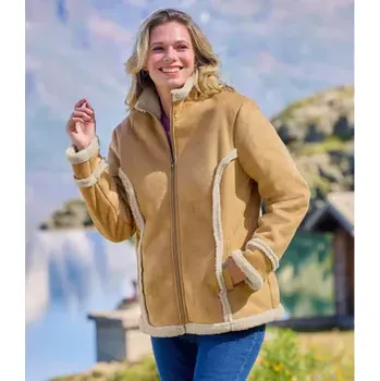 Dámská casual bunda Atlas For Men Bunda z imitace semiše zateplená umělým beránkem, Hnědá, Velikost 48-50 ZT106