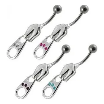 Piercing BP01007-Q Stříbrný piercing do pupíku - zip - tyrkysová