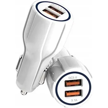 RYCHLÁ 3.1A AUTOMOBILOVÁ NABÍJEČKA QUALCOMM QC 3.0 BÍLÁ 2XUSB