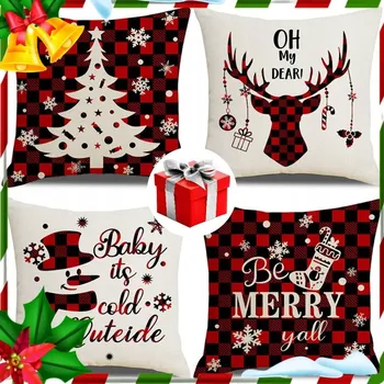 Povlak na polštářek SADA 4X VÁNOČNÍ POVLAK NA POLŠTÁŘ NA DEKORAČNÍ POLŠTÁŘ 45X45 CM