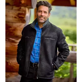 Pánská casual bunda Atlas For Men Letecká bunda z imitace semiše zateplená umělou kožešinou Černá 4XL