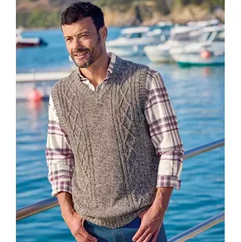 Pánský svetr Atlas For Men Pletená vesta s copánkovým vzorováním, Hnědá, Velikost L Q1118