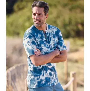 Atlas For Men Šněrovací tričko s batikovaným potiskem, Modrá, Velikost XL N1127