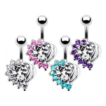Piercing BP01155-CA Stříbrný piercing do pupíku - srdce - čirá/tmavě fialová