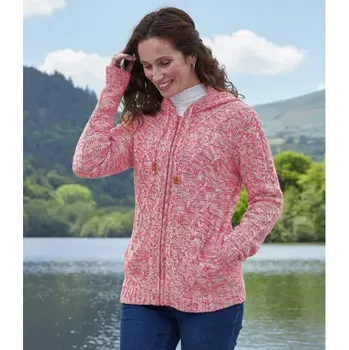 Dámská mikina Atlas For Men Propínací svetr z melírovaného úpletu s kapucí, Růžová, Velikost 40-42 ZS803