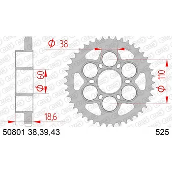 Nářadí na motocykly Ocelové zadní kolo řetězky Afam 50801 43 zubů, rozměr 525