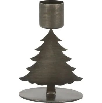 Svícen Mosazný antik kovový svícen na úzkou svíčku stromek Cannie - 6*8,5cm