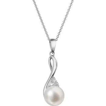 Náhrdelník EVOLUTION GROUP CZ Zlatý 14 karátový náhrdelník bílé zlato s bílou říční perlou a brilianty - 82PB00050
