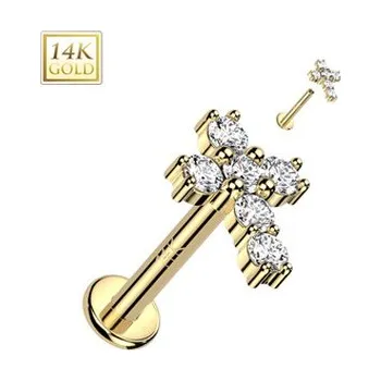 Piercing ZL01249-1206-YG Zlatý piercing do brady - labreta, Au 585/1000 - kříže