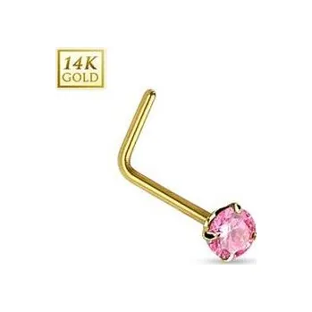 Piercing ZL01027P-YG Zlatý piercing do nosu - růžový zirkon, Au 585/1000