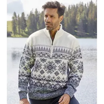 Pánský svetr Atlas For Men Žakárový pulovr typu „trucker“ se zipovým zapínáním u krku, Se vzorem, Velikost XL G7168