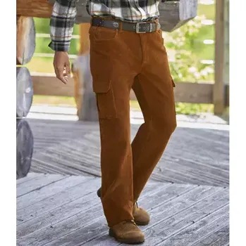 Atlas For Men Pohodlné manšestrové kapsáče Hnědá 60 M2156