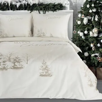 Povlečení Vánoční povlečení 160x200 cm mikrovlákno, béžové a bílé